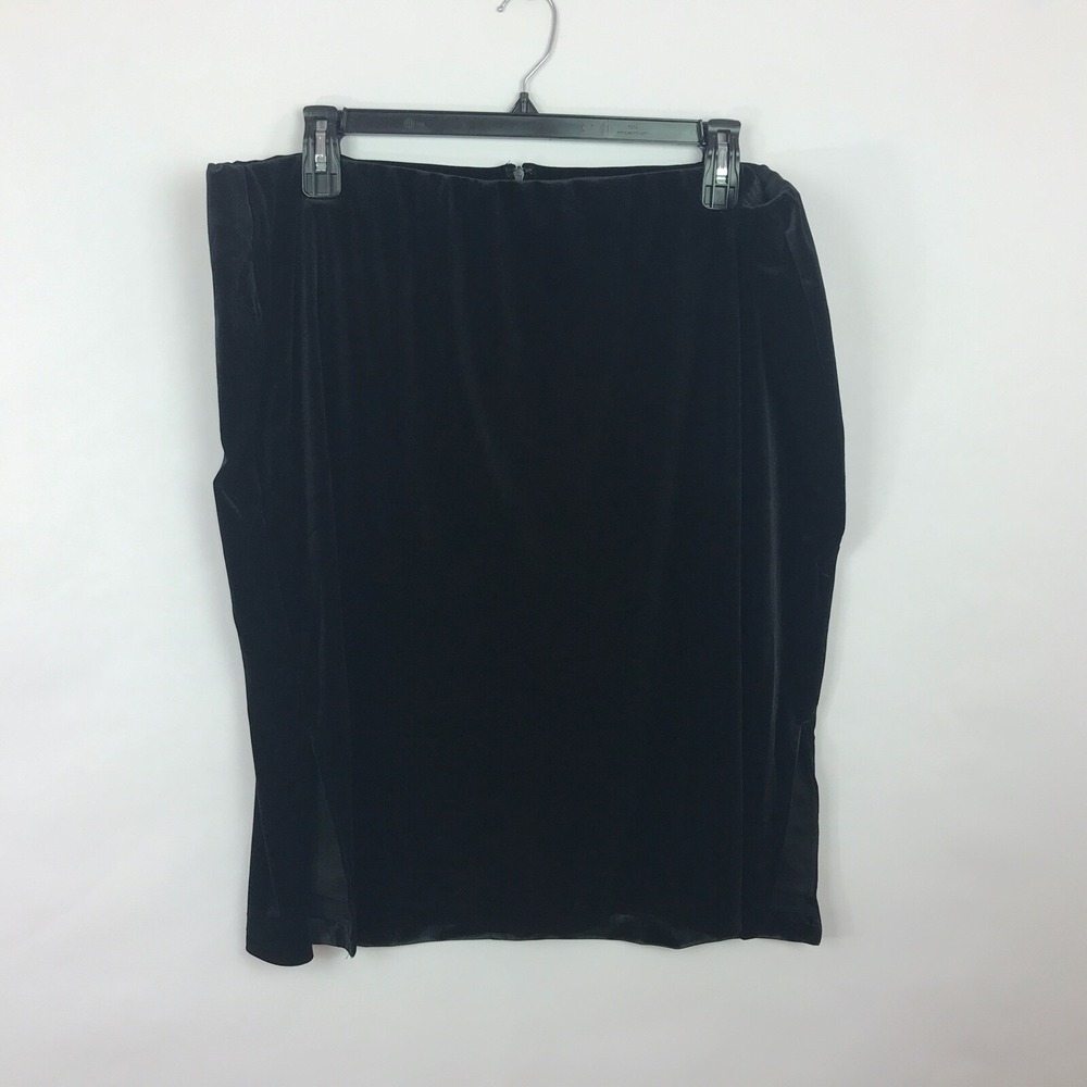Ashley Stewart Skirt Womens 26 A-Line Black Velvet Stretch Midi Elastic Waist